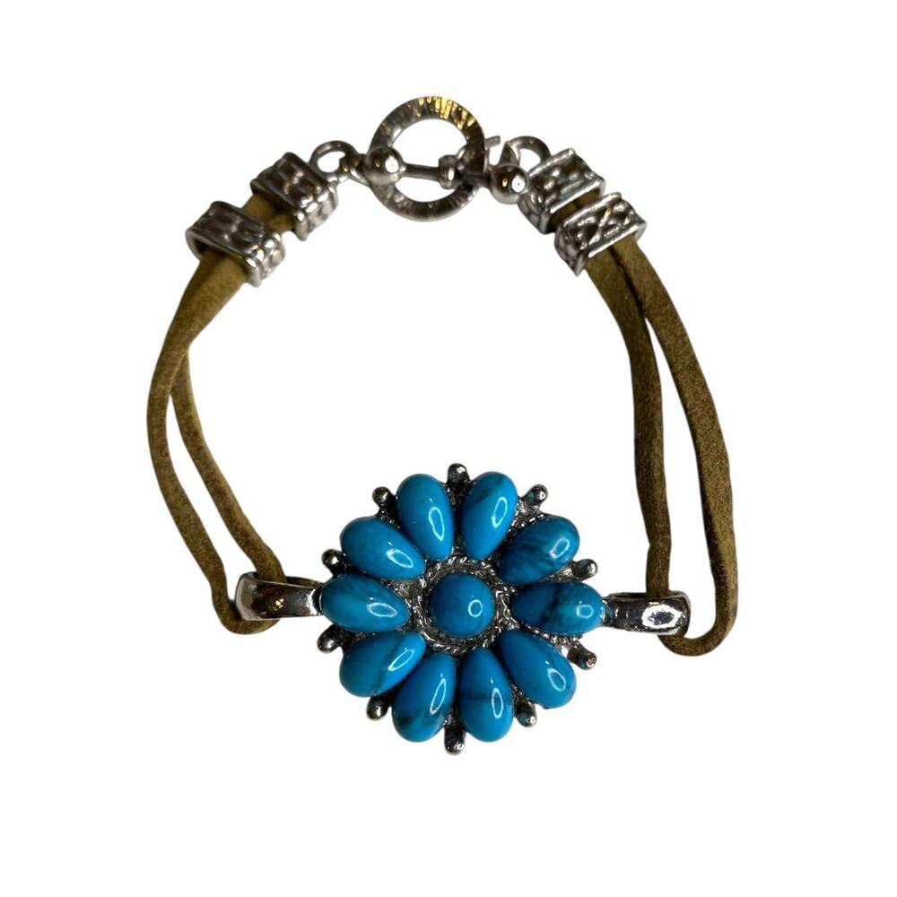 Faux Turquoise Southwestern Style Floral Toggle Clasp Bracelet